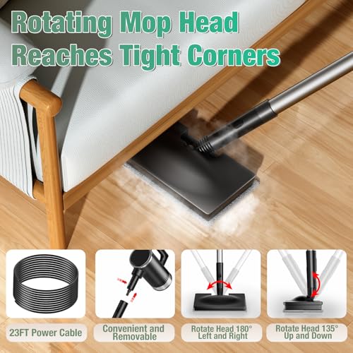 FODFINU 11-in-1 Steam Mop - Detachable Handheld Steam Cleaner with 380mL Tank, 260℉ Floor Steamer for Hardwood, Tile, Grout, Windows, Bath & Kitchen - 3-Level Steam Control, Multi-Purpose Floor Steam Cleaner - Image 5