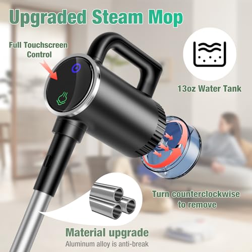 FODFINU 11-in-1 Steam Mop - Detachable Handheld Steam Cleaner with 380mL Tank, 260℉ Floor Steamer for Hardwood, Tile, Grout, Windows, Bath & Kitchen - 3-Level Steam Control, Multi-Purpose Floor Steam Cleaner - Image 3