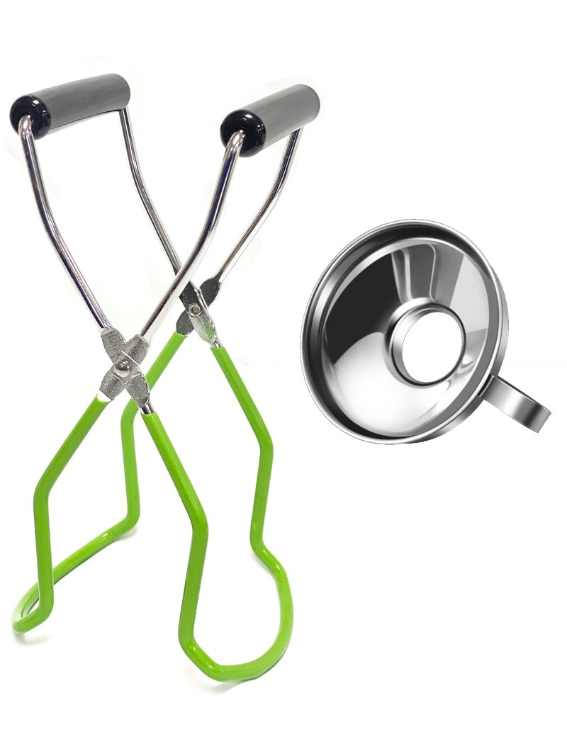 2 Pieces Stainless Steel Canning Jar Lifter Tongs and Canning Funnel with Safe and Secure Grip for Wide Mouth and Regular Jars Easy to clean and Dishwasher safe