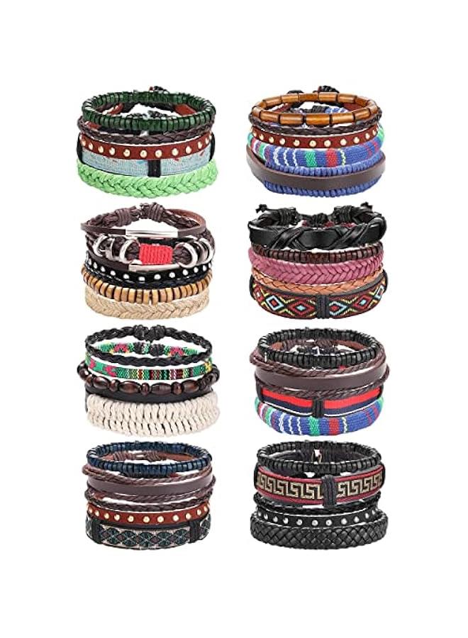 Arabest 32-35 Pcs Braided Bracelet for Women Men Woven Leather Wristbands Boho Ethnic Style Tribal Linen Hemp Cords Wrap Bracelets Set Handmade String Jewelry - Image 1