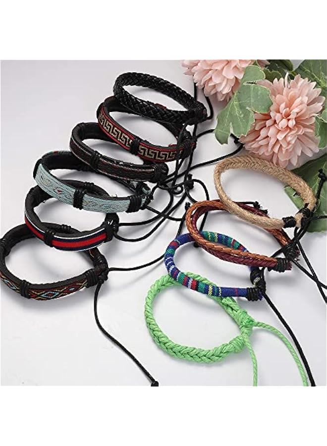 Arabest 32-35 Pcs Braided Bracelet for Women Men Woven Leather Wristbands Boho Ethnic Style Tribal Linen Hemp Cords Wrap Bracelets Set Handmade String Jewelry - Image 3