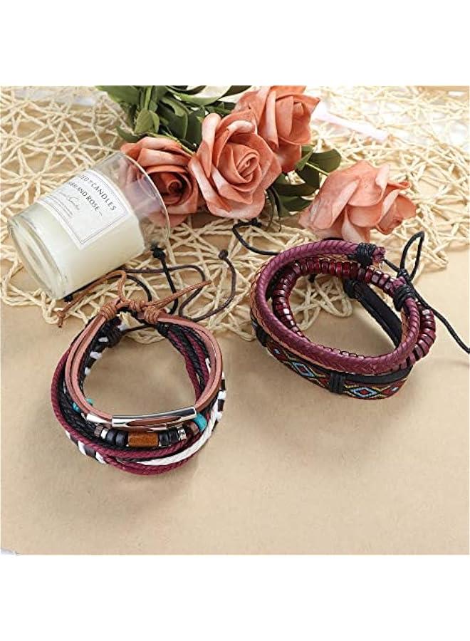 Arabest 32-35 Pcs Braided Bracelet for Women Men Woven Leather Wristbands Boho Ethnic Style Tribal Linen Hemp Cords Wrap Bracelets Set Handmade String Jewelry - Image 5