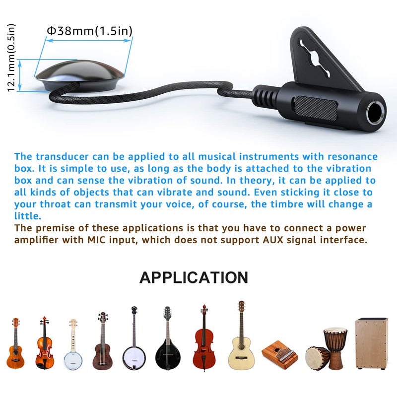 Imelod Contact Microphone Piezo Pickup for Guitar Ukulele Violin Cello Banjo Mandolin etc(Black) - Image 3