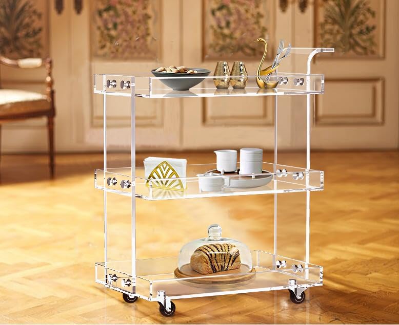 ONELUX 2319 Clear Acrylic Storage Rolling Cart,Mobile Bar Cart - Image 1
