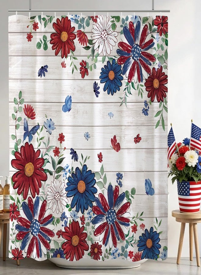 Baccessor 4th of July Shower Curtain,Patriotic Flower Independence Day Memorial Day Stars Shower Curtain Waterproof Fabric Bathroom Bath Decor with Hooks 72 W x72 H Inch - Image 2