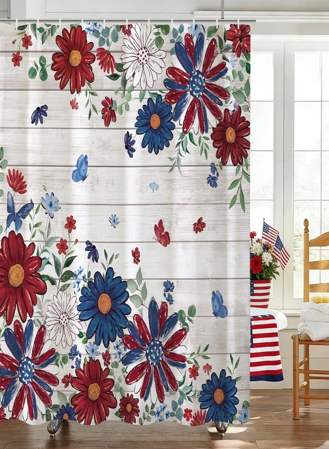 Baccessor 4th of July Shower Curtain,Patriotic Flower Independence Day Memorial Day Stars Shower Curtain Waterproof Fabric Bathroom Bath Decor with Hooks 72 W x72 H Inch - Image 4