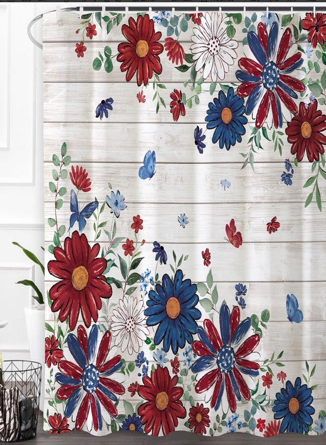 Baccessor 4th of July Shower Curtain,Patriotic Flower Independence Day Memorial Day Stars Shower Curtain Waterproof Fabric Bathroom Bath Decor with Hooks 72 W x72 H Inch - Image 1