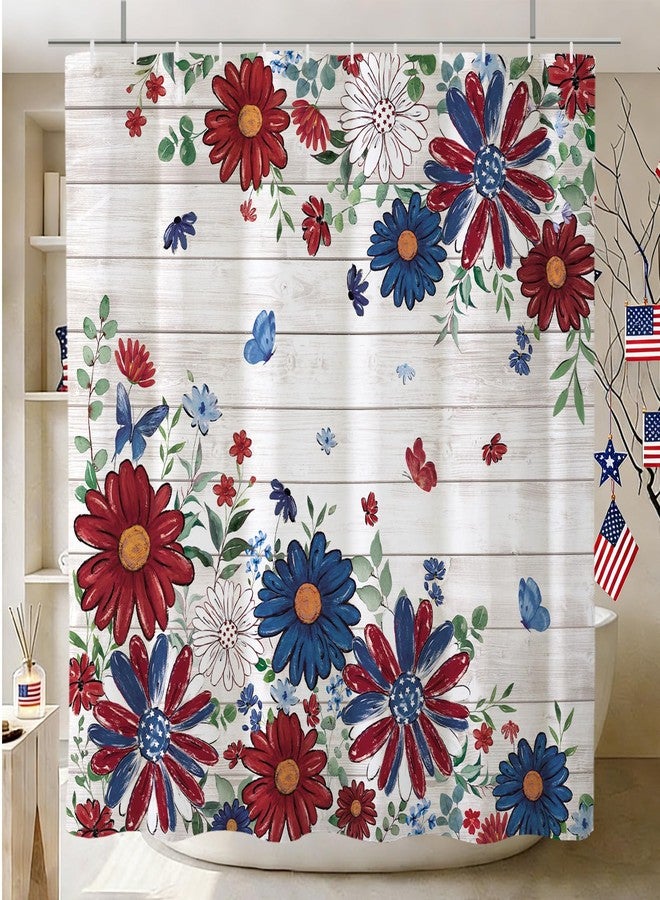 Baccessor 4th of July Shower Curtain,Patriotic Flower Independence Day Memorial Day Stars Shower Curtain Waterproof Fabric Bathroom Bath Decor with Hooks 72 W x72 H Inch - Image 3