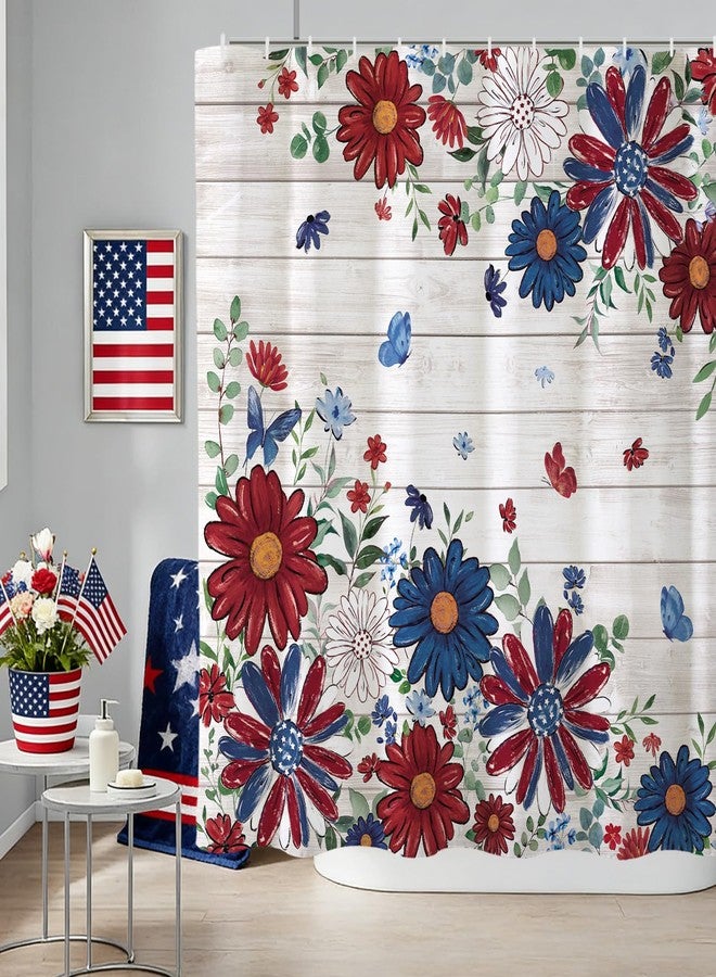 Baccessor 4th of July Shower Curtain,Patriotic Flower Independence Day Memorial Day Stars Shower Curtain Waterproof Fabric Bathroom Bath Decor with Hooks 72 W x72 H Inch - Image 5