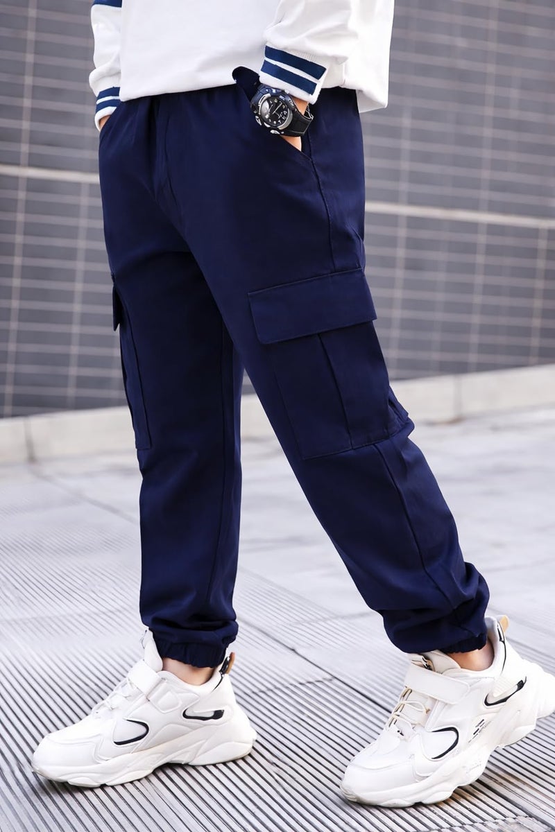 ADBUCKS Boys' Cotton Cargo Joggers – Soft, Casual Pants with Pockets II Boy's Relaxed Cargo Joggers Pants for Boy (in, Age, 11 Years, 12 Years, Blue) - Image 2