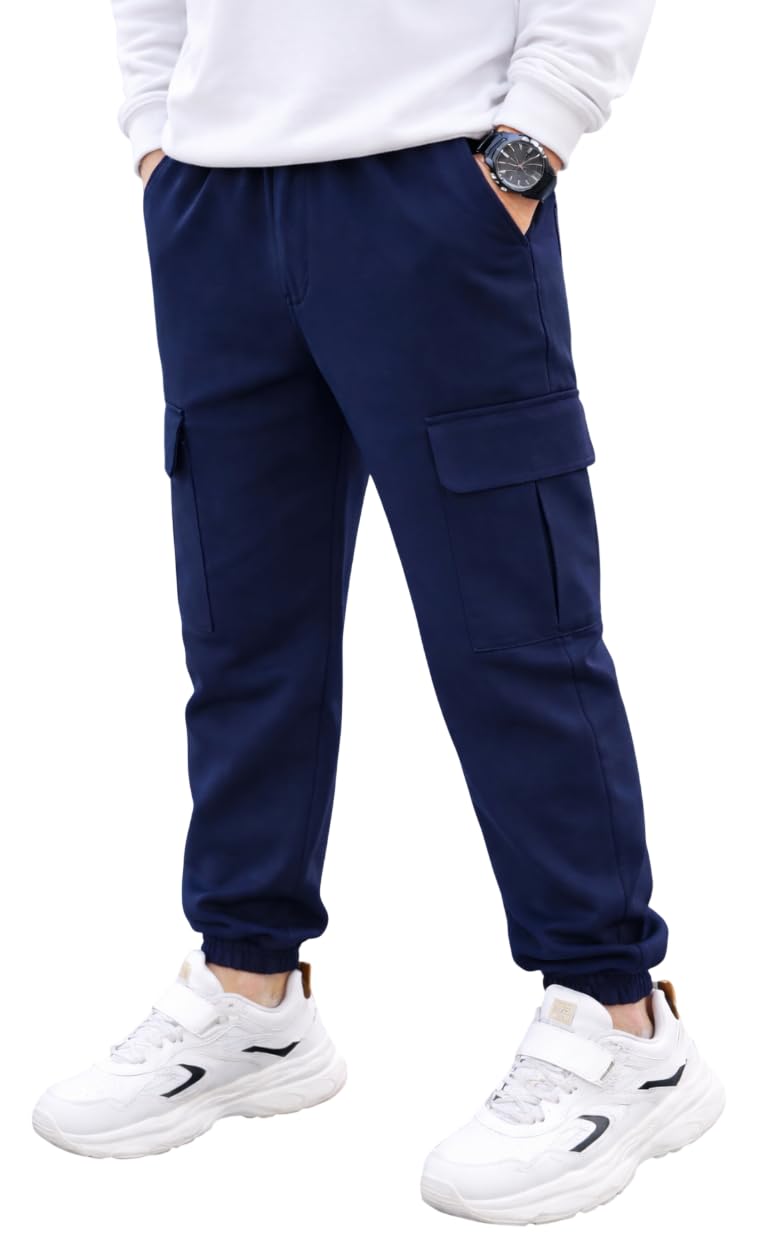 ADBUCKS Boys' Cotton Cargo Joggers – Soft, Casual Pants with Pockets II Boy's Relaxed Cargo Joggers Pants for Boy (in, Age, 11 Years, 12 Years, Blue) - Image 1