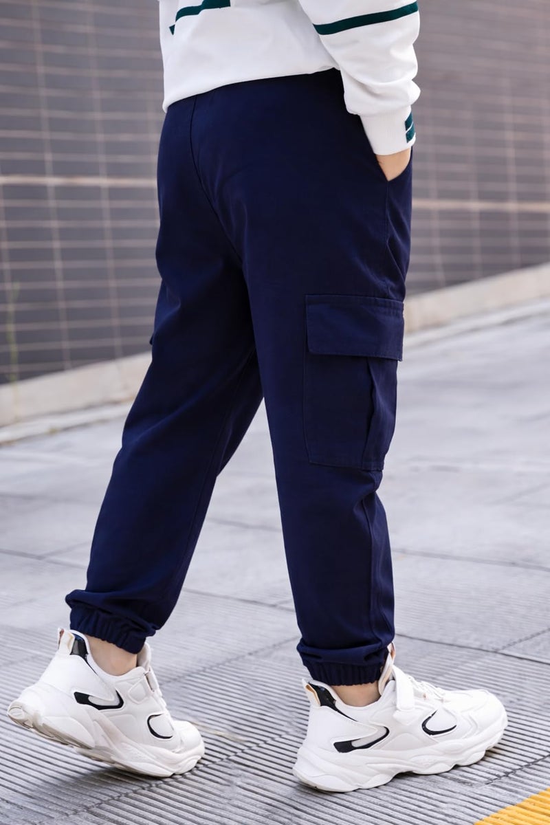 ADBUCKS Boys' Cotton Cargo Joggers – Soft, Casual Pants with Pockets II Boy's Relaxed Cargo Joggers Pants for Boy (in, Age, 11 Years, 12 Years, Blue) - Image 3