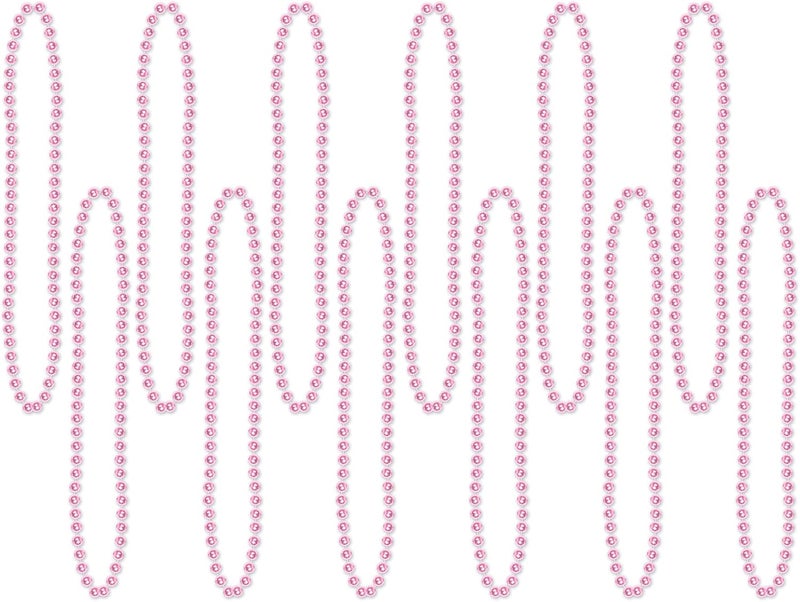 Beistle 12-Pack Pink Small Round Metallic Plastic Party Beads - 7mm x 33" Necklaces for Mardi Gras and Baby Showers - Image 1