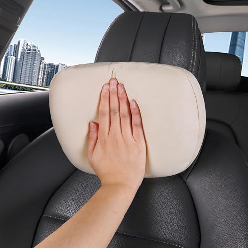 POKSRI car headrest Pillow car Neck Pillow for Driving 118x75 inches Head Rest Pillow for carFits Most car Models Suede Fabric with Polyester Fiber FillingOffWhite 1PC - Image 1