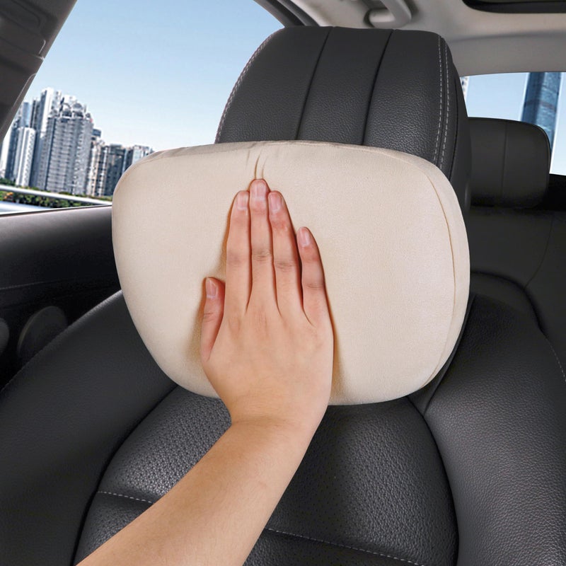 POKSRI car headrest Pillow car Neck Pillow for Driving 118x75 inches Head Rest Pillow for carFits Most car Models Suede Fabric with Polyester Fiber FillingOffWhite 1PC - Image 2