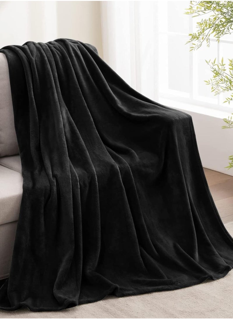 Donetella - Fleece Blanket Single Size(170 X 200 CM) Super Soft Throw Blanket With 300 GSM Best Lightweight Warm Plush Throws For Bed, Sofa,Couch And Camping,Black - Image 1