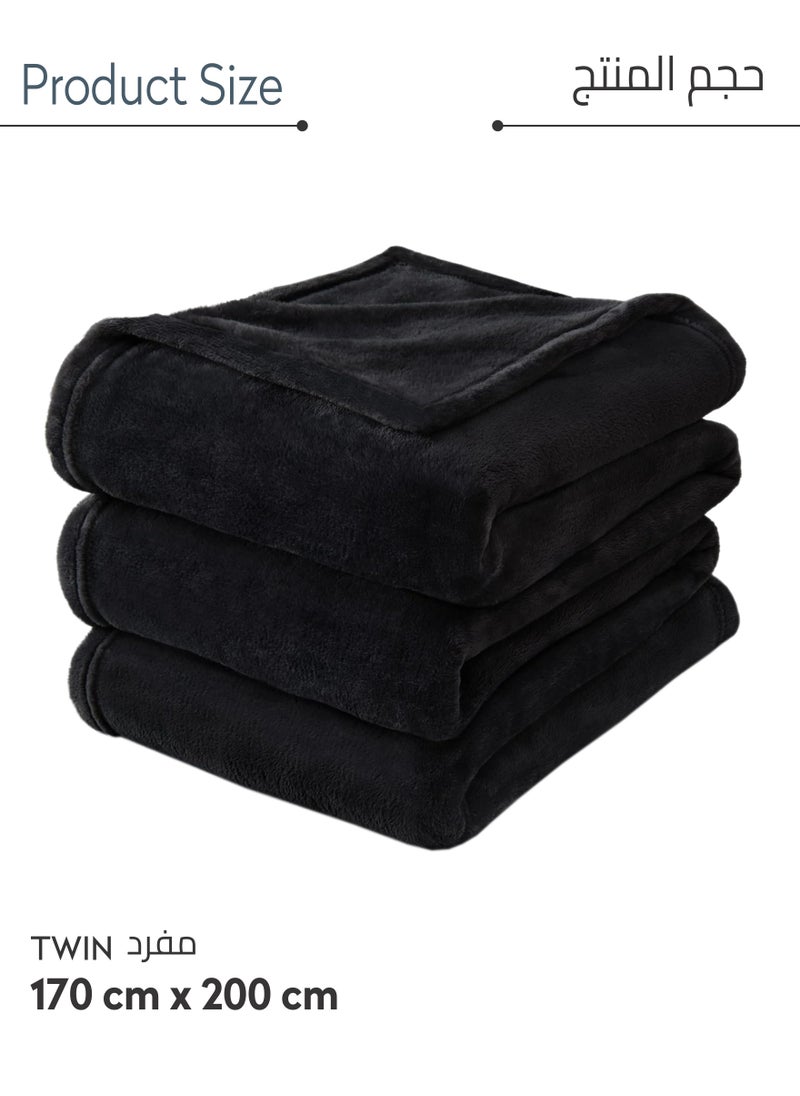Donetella - Fleece Blanket Single Size(170 X 200 CM) Super Soft Throw Blanket With 300 GSM Best Lightweight Warm Plush Throws For Bed, Sofa,Couch And Camping,Black - Image 1