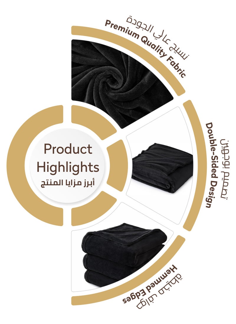 Donetella - Fleece Blanket Single Size(170 X 200 CM) Super Soft Throw Blanket With 300 GSM Best Lightweight Warm Plush Throws For Bed, Sofa,Couch And Camping,Black - Image 1