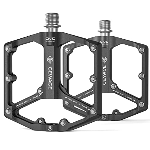 GEWAGE Road/Mountain Bike Pedals - 3 Bearings Bicycle Pedals - 9/16” CNC Machined Flat Pedals with Removable Anti-Skid Nails (Black) - Image 1