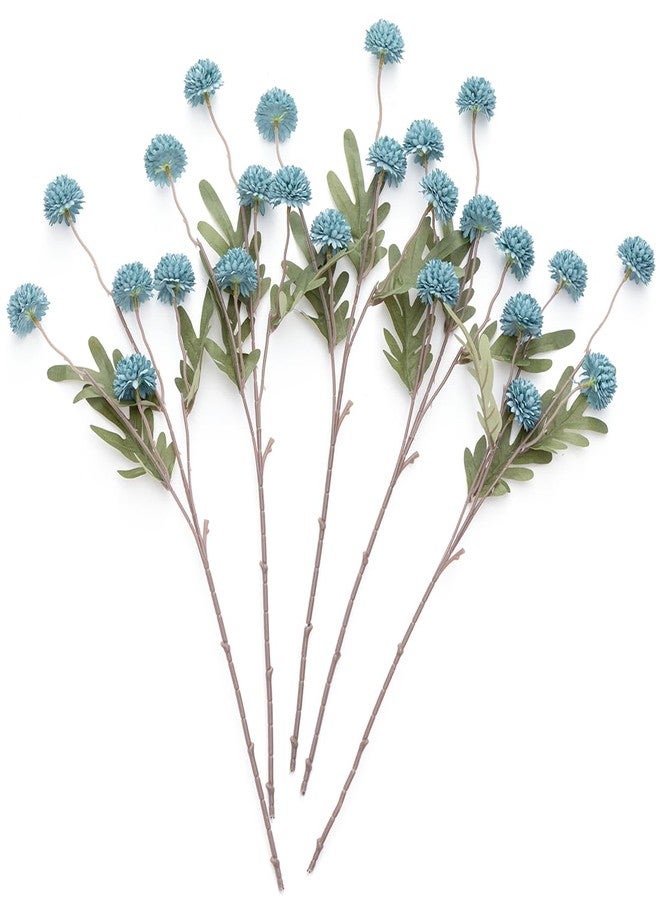 Laelfe 5pcs Dandelion Artificial Flowers Bridal Bouquet Wedding Home Party Decor (Dusty Blue) - Image 1