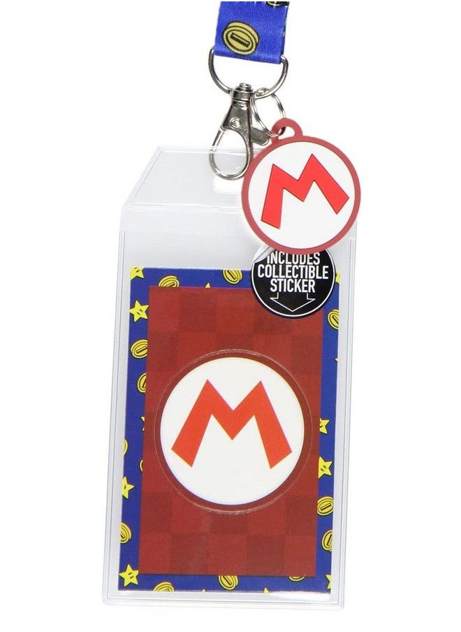 Bioworld - Super Mario Star And Mario Logo Reversible Breakaway Keychain Lanyard Id Holder Rubber Mario Charm And Sticker - Image 1