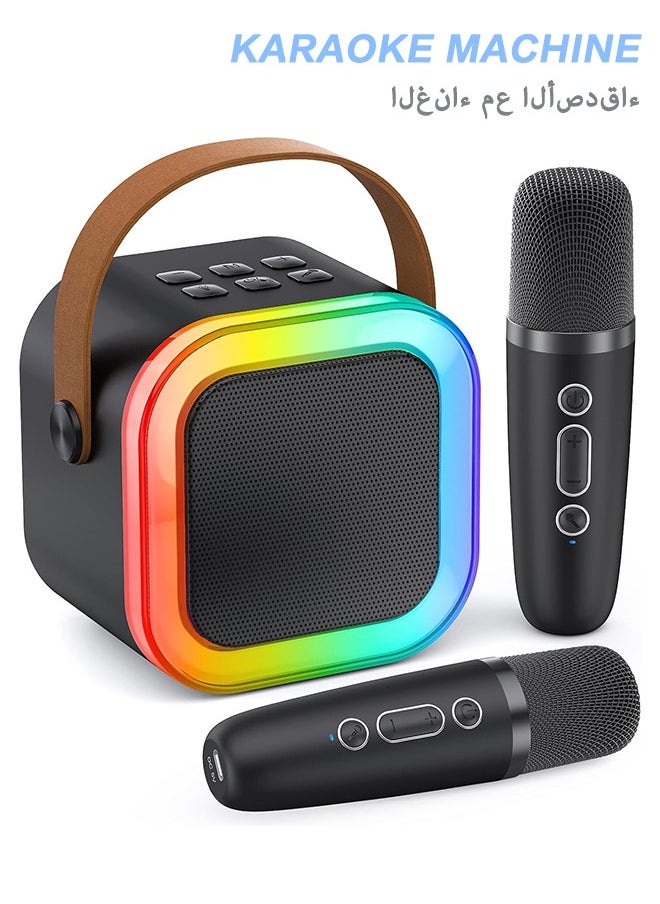 SUNDAREE Karaoke Machine for Kids Adults, Portable Bluetooth Mini Karaoke Microphone Singing Speaker with 2 Wireless Mic and Light, Toys for All Smartphones, Birthday, Family, Home Party (Black)  - Image 1