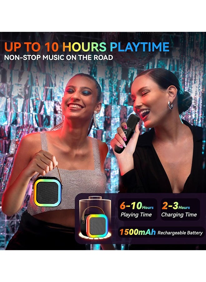 SUNDAREE Karaoke Machine for Kids Adults, Portable Bluetooth Mini Karaoke Microphone Singing Speaker with 2 Wireless Mic and Light, Toys for All Smartphones, Birthday, Family, Home Party (Black)  - Image 2