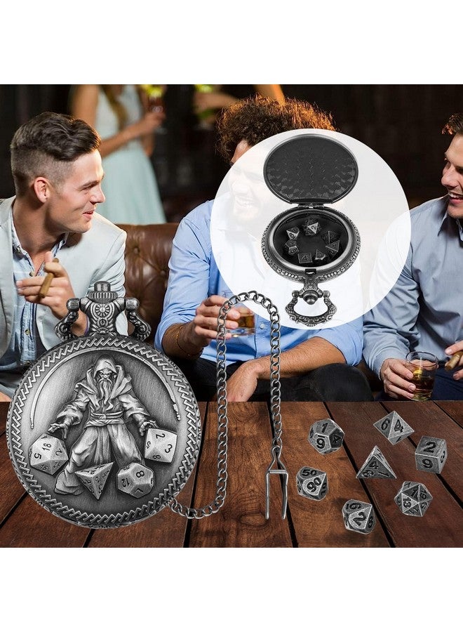 Keller & Weber Mini DND Dice Set, Hand Held Dice Wizard Pocket Watch Shell Case, 7 Piece Polyhedral Metal D&D Dice Set, DND Gifts with Gift Box, Role Playing Board Game Accessories, Dark Silver  - Image 4