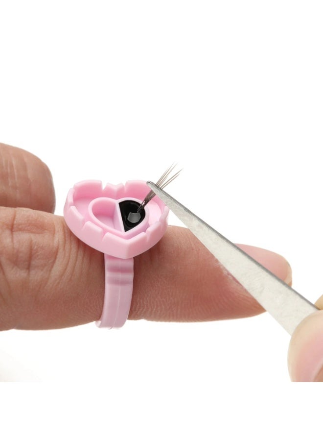 هونج كونج حلقات لاصق قابلة للاستخدام لمرة واحدة – 100 قطعة بشكل قلب، حوامل أصابع لتثبيت أكواب اللصق لتمديد الرموش وصبغات التاتو - Image 1