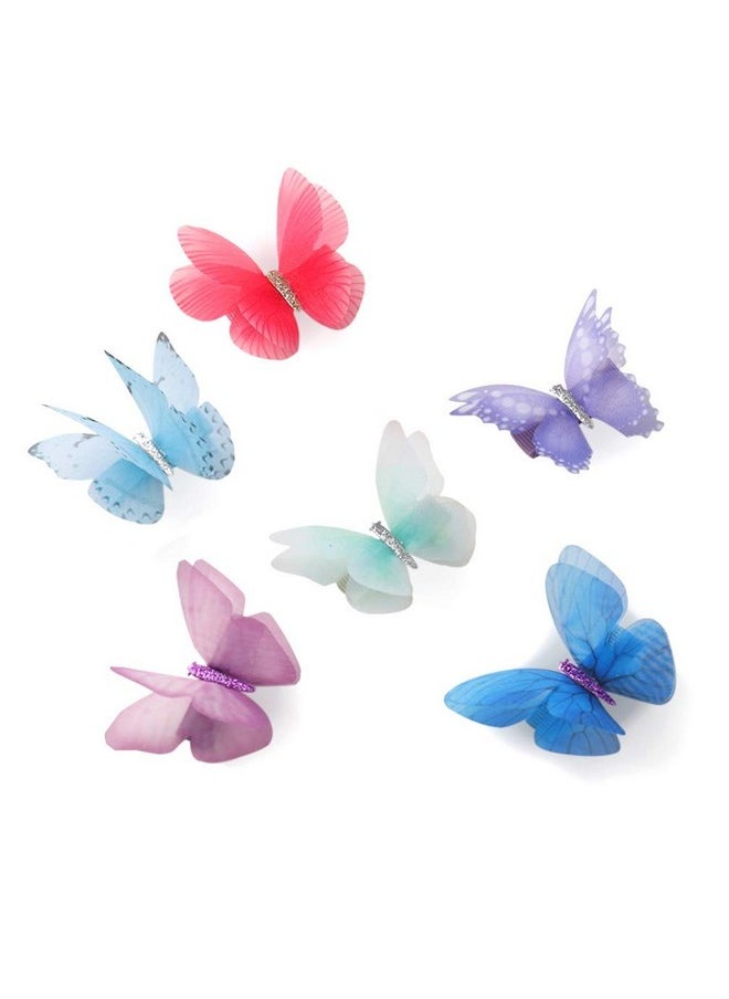 Liasun Liasun 6Pcs/pack 3D Colorful Organza Butterfly Hair Clips - Chiffon Fairy Wings - Ribbon Wrapped Clips 0.4Inch Barrettes Hair Accessories For Women and Girls(Multicolor2)  - Image 1