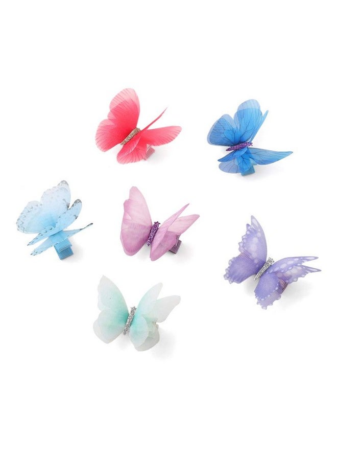 Liasun Liasun 6Pcs/pack 3D Colorful Organza Butterfly Hair Clips - Chiffon Fairy Wings - Ribbon Wrapped Clips 0.4Inch Barrettes Hair Accessories For Women and Girls(Multicolor2)  - Image 3