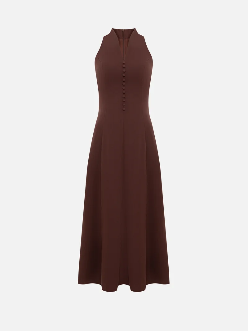 Lichi Fitted midi dress with open shoulders and decorative buttons