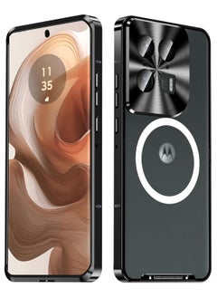 غطاء معدني مغناطيسي مصمم لجهاز Motorola Edge 50 Ultra (2024)، يأتي مع إطار معدني وغطاء خلفي frosted من مادة PC المقاومة للصدمات، يدعم الشحن اللاسلكي المغناطيسي.