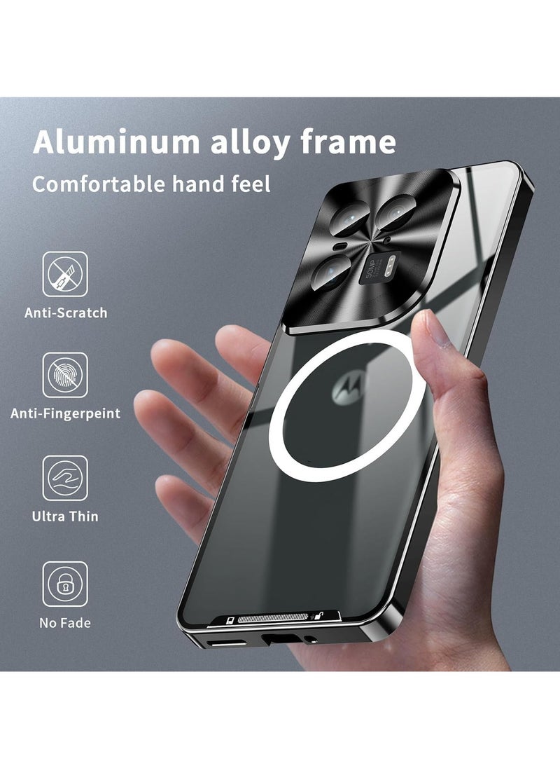 جنرال - غطاء معدني مغناطيسي مصمم لجهاز Motorola Edge 50 Ultra (2024)، يأتي مع إطار معدني وغطاء خلفي frosted من مادة PC المقاومة للصدمات، يدعم الشحن اللاسلكي المغناطيسي. - Image 1