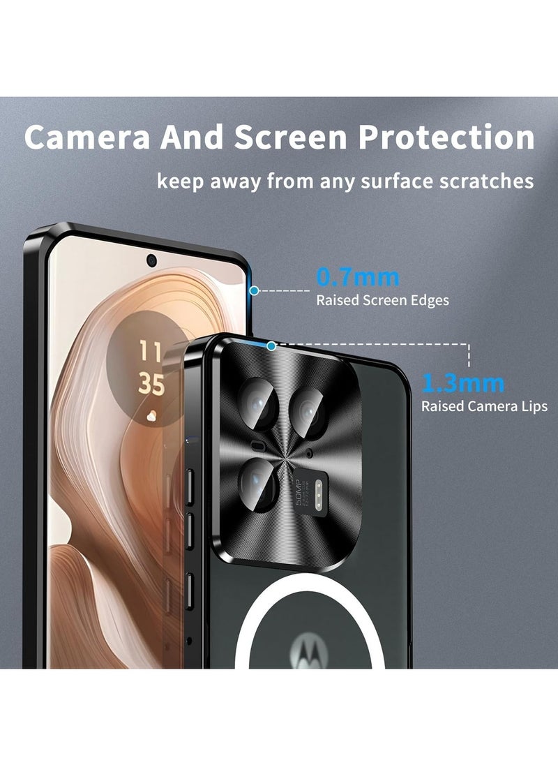 جنرال - غطاء معدني مغناطيسي مصمم لجهاز Motorola Edge 50 Ultra (2024)، يأتي مع إطار معدني وغطاء خلفي frosted من مادة PC المقاومة للصدمات، يدعم الشحن اللاسلكي المغناطيسي. - Image 1