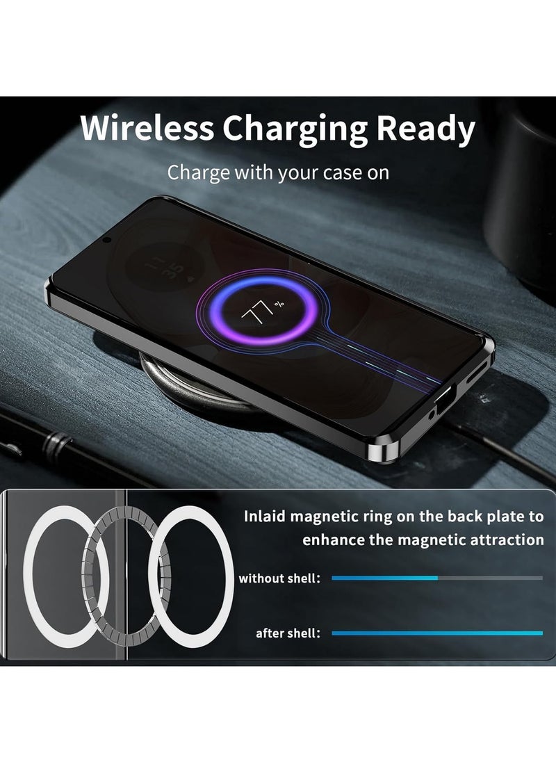 جنرال - غطاء معدني مغناطيسي مصمم لجهاز Motorola Edge 50 Ultra (2024)، يأتي مع إطار معدني وغطاء خلفي frosted من مادة PC المقاومة للصدمات، يدعم الشحن اللاسلكي المغناطيسي. - Image 1