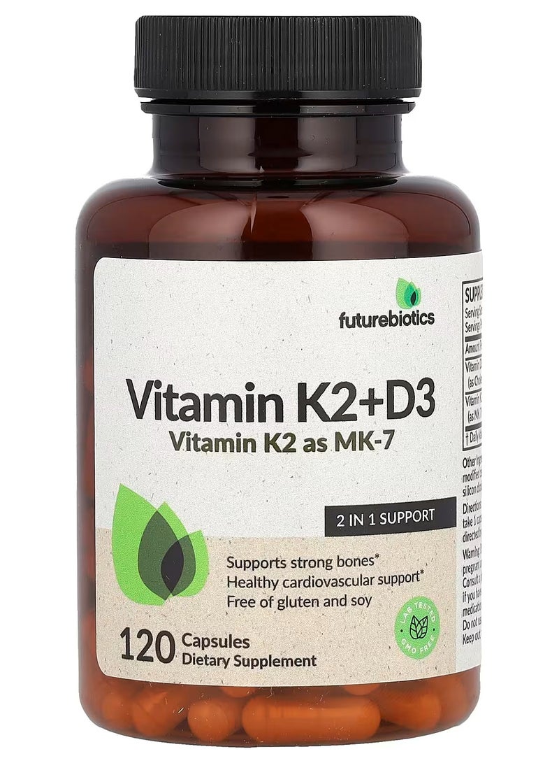 فيوتشر بايوتكس فيتامين K2 + D3 مع فيتامين K2 في صورة MK-7، 120 كبسولة - Image 1