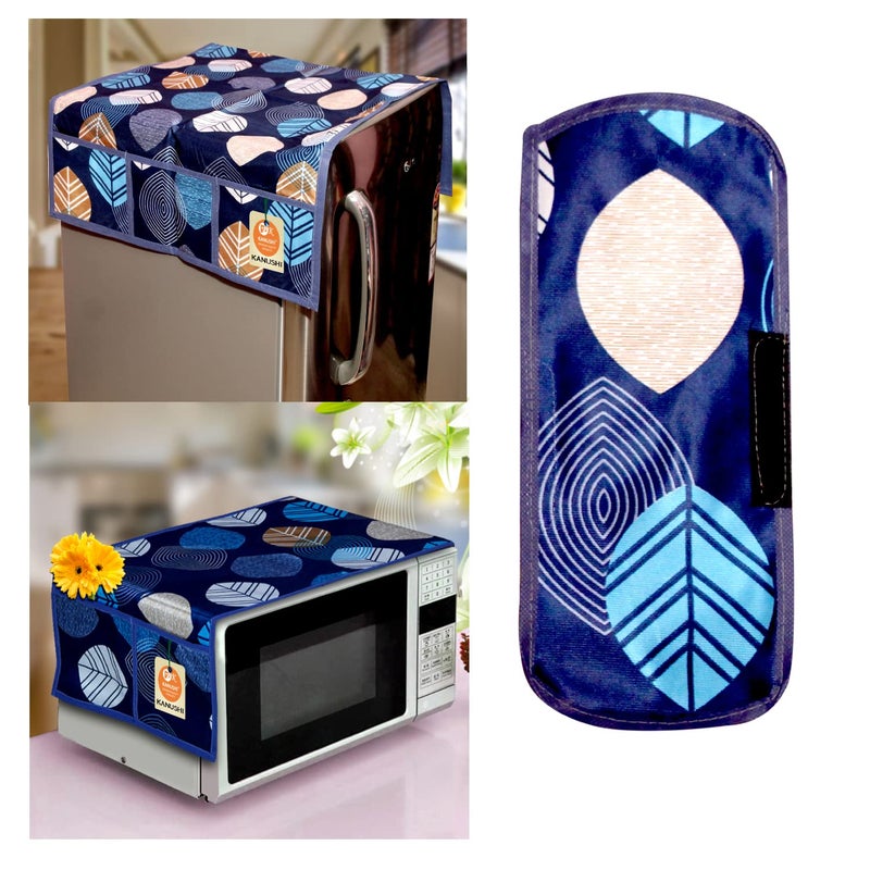 KANUSHI Industries® Fridge Covers/Refrigerator Cover + 1 Pc Handle Cover + 1 Pc Microwave/Oven Cover for Top (Color- Blue)(Copy-FRI+Micro-Blue-Long-Leaves+1 Handle) - Image 5
