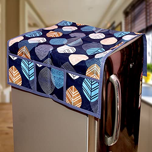 KANUSHI Industries® Fridge Covers/Refrigerator Cover + 1 Pc Handle Cover + 1 Pc Microwave/Oven Cover for Top (Color- Blue)(Copy-FRI+Micro-Blue-Long-Leaves+1 Handle) - Image 2