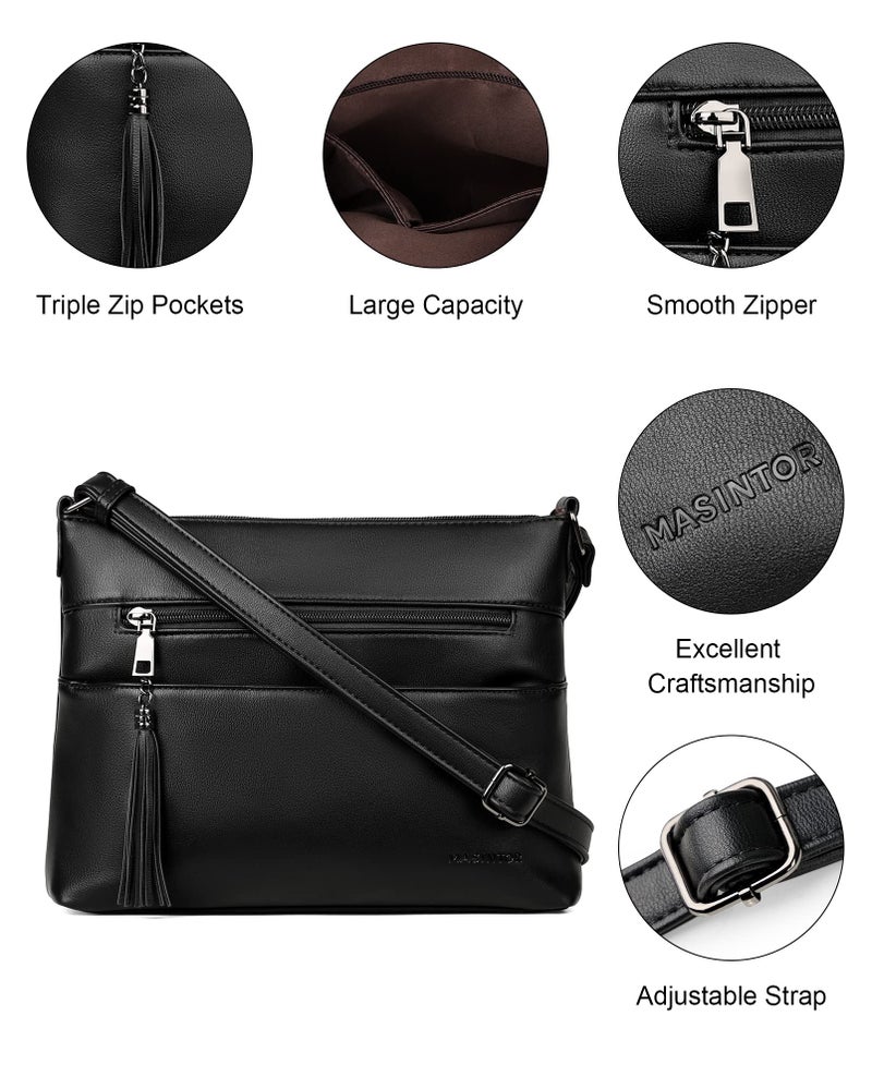 MASINTOR Crossbody Bags for Women, Lightweight Medium Crossbody Purse, Soft Leather Women's Shoulder Handbags with Tassel for Shopping or Travel - Image 5