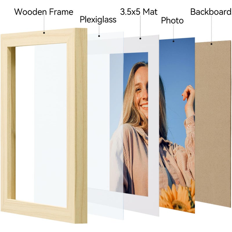 Vittanly 4x6 Picture Frames Set of 4  Display Pictures 3.5x5 with Mat or 4x6 without Mat  Photo Frames for Wall or Tabletop Display  Engineered Wood with Shatter Resistant Plexiglass  Light Natural - Image 4