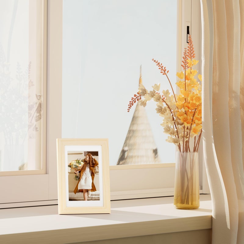 Vittanly 4x6 Picture Frames Set of 4  Display Pictures 3.5x5 with Mat or 4x6 without Mat  Photo Frames for Wall or Tabletop Display  Engineered Wood with Shatter Resistant Plexiglass  Light Natural - Image 2