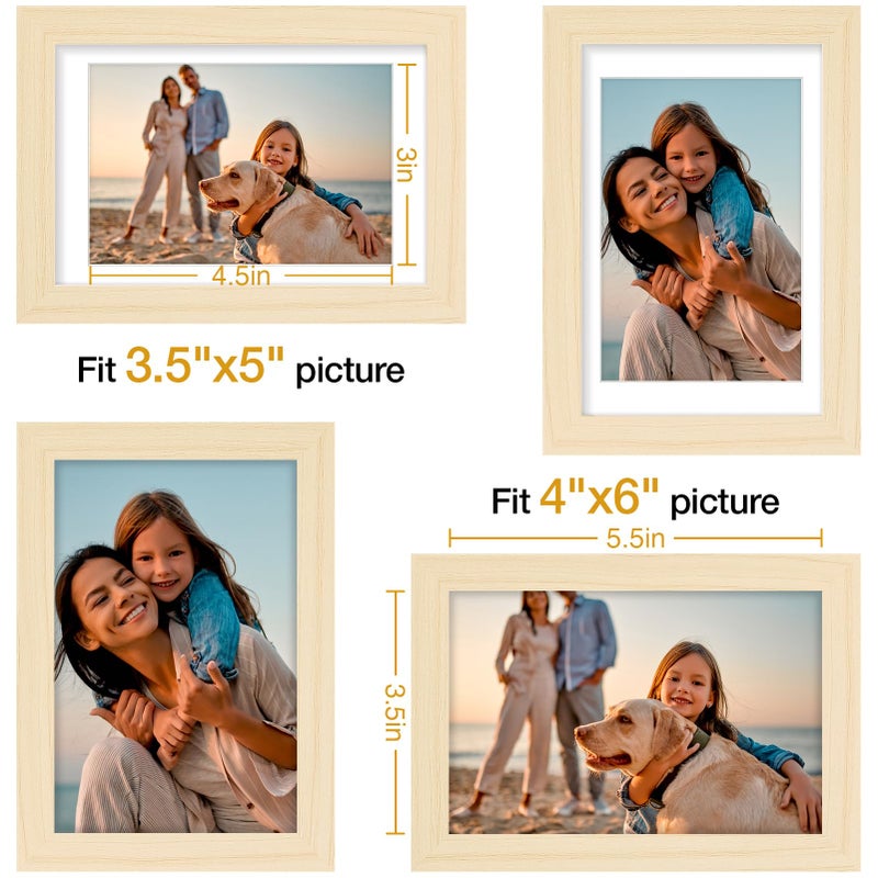 Vittanly 4x6 Picture Frames Set of 4  Display Pictures 3.5x5 with Mat or 4x6 without Mat  Photo Frames for Wall or Tabletop Display  Engineered Wood with Shatter Resistant Plexiglass  Light Natural - Image 5