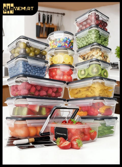 Food Container Set with Black Lid 16-Piece