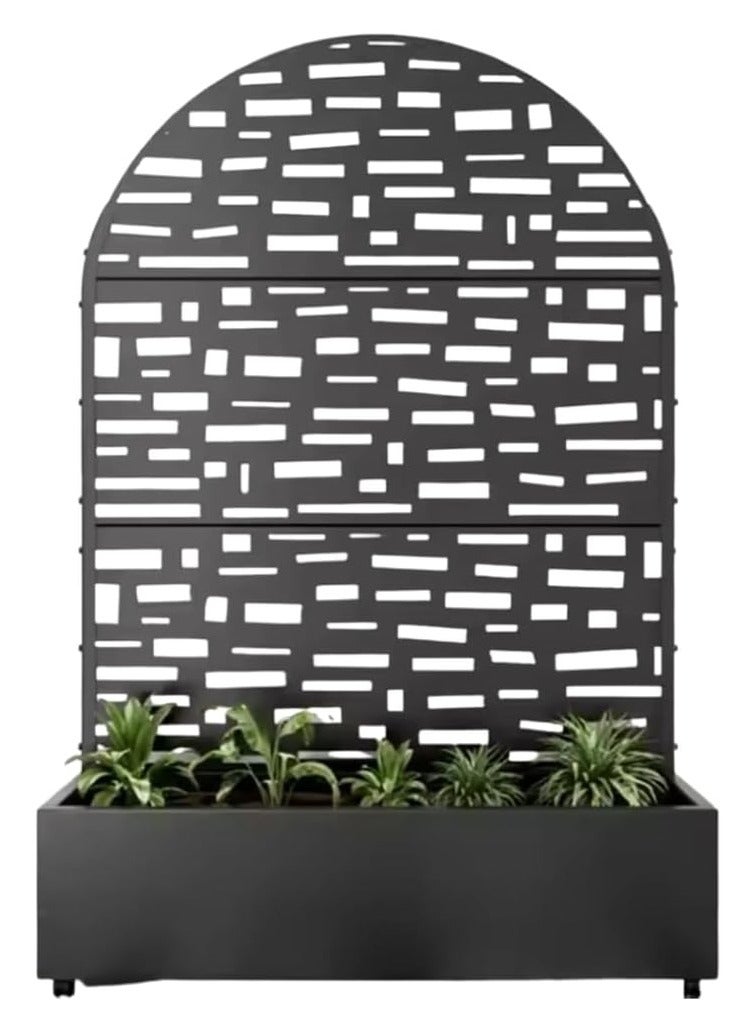 ماركة غير محددة سرير حديقة معدني مرتفع مع تعريشة وشاشة خصوصية – صندوق زراعة خارجي 120x38x180 سم مع دعم للتسلق – جدار خصوصية فناء مع شاشة منحنية، أسود 