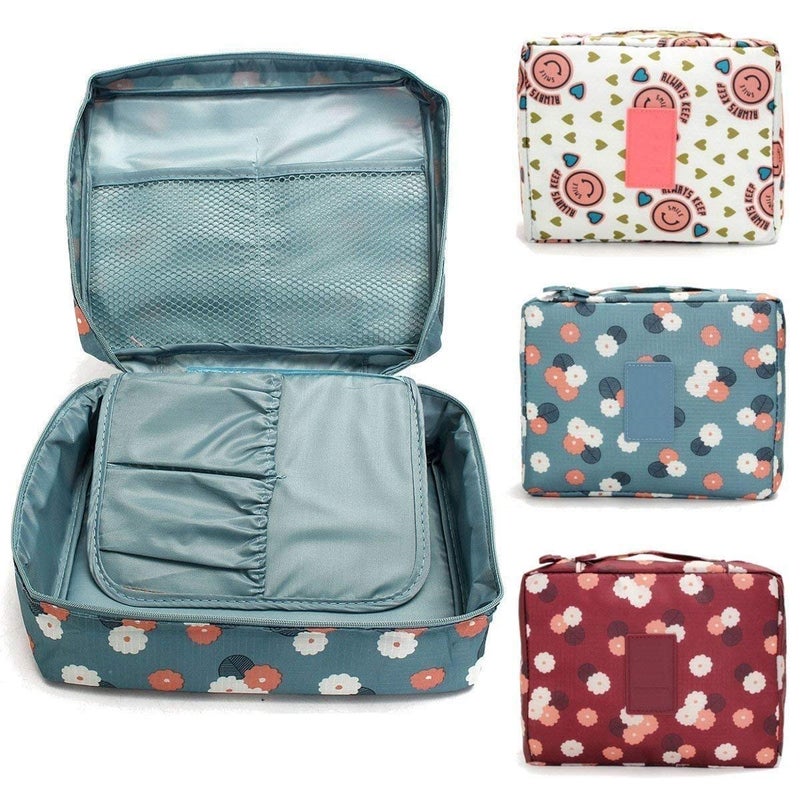 ERHETUS Multipurpose Travel Cosmetic Makeup Pouch | Multi Pockets Toiletry Bags & Travelling Pouches for Girls | Inner Ware Storage Organizer & Wash Bag for Women - Pink Smiley (Size: 21x16x08 cm) - Image 2