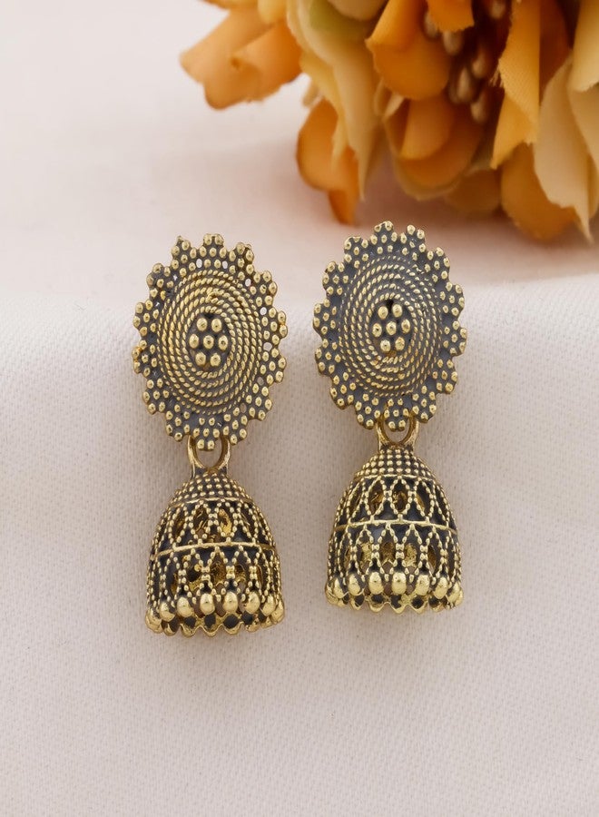 DEW MAT Fancy Fashion Jewellery Jhumka meenakari oxidised kundans flower Earrings for Women Girls Ladies Wife South Indian Traditional Earrings Set stylish small Jhumki Combo pack OF 12 - Image 4