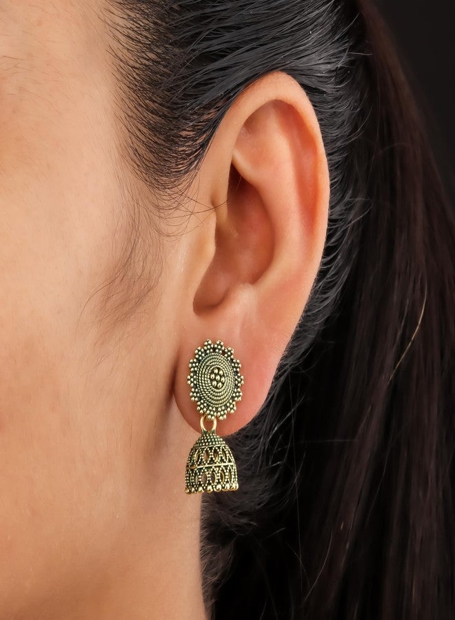 DEW MAT Fancy Fashion Jewellery Jhumka meenakari oxidised kundans flower Earrings for Women Girls Ladies Wife South Indian Traditional Earrings Set stylish small Jhumki Combo pack OF 12 - Image 2