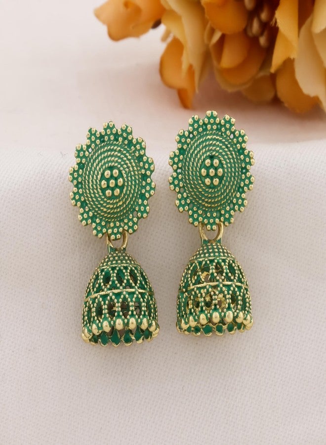 DEW MAT Fancy Fashion Jewellery Jhumka meenakari oxidised kundans flower Earrings for Women Girls Ladies Wife South Indian Traditional Earrings Set stylish small Jhumki Combo pack OF 12 - Image 5