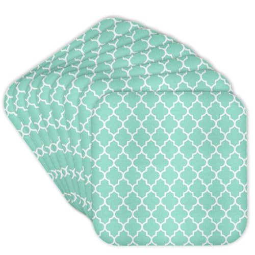 3dRose CST_120256_2 Mint Quatrefoil Pattern Light Teal Turquoise Moroccan Tiles Pastel Aqua Blue Clover Lattice Soft Coasters, Set of 8 - Image 1